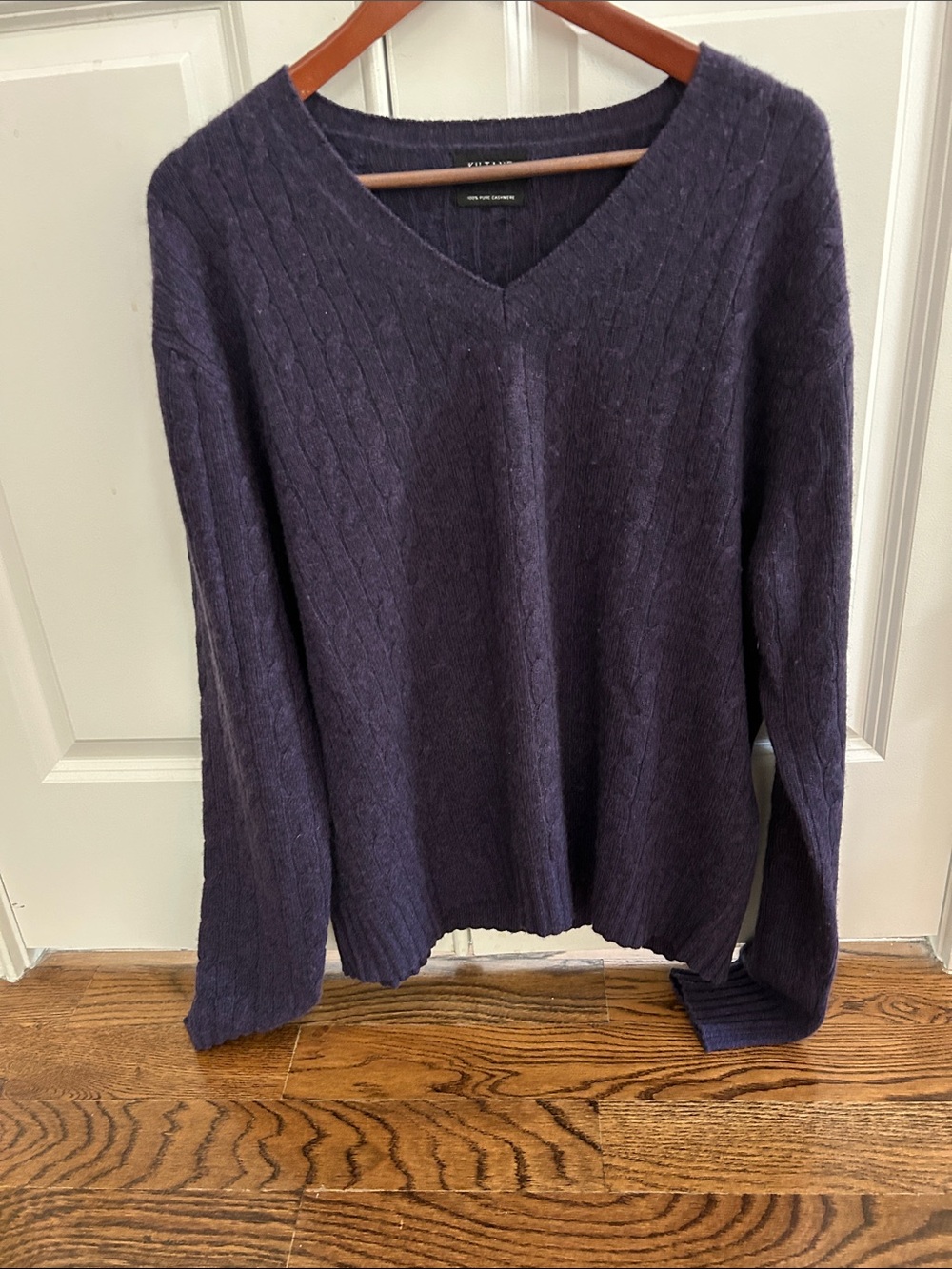 Cable-Knit V-Neck Sweater in Deep Plum